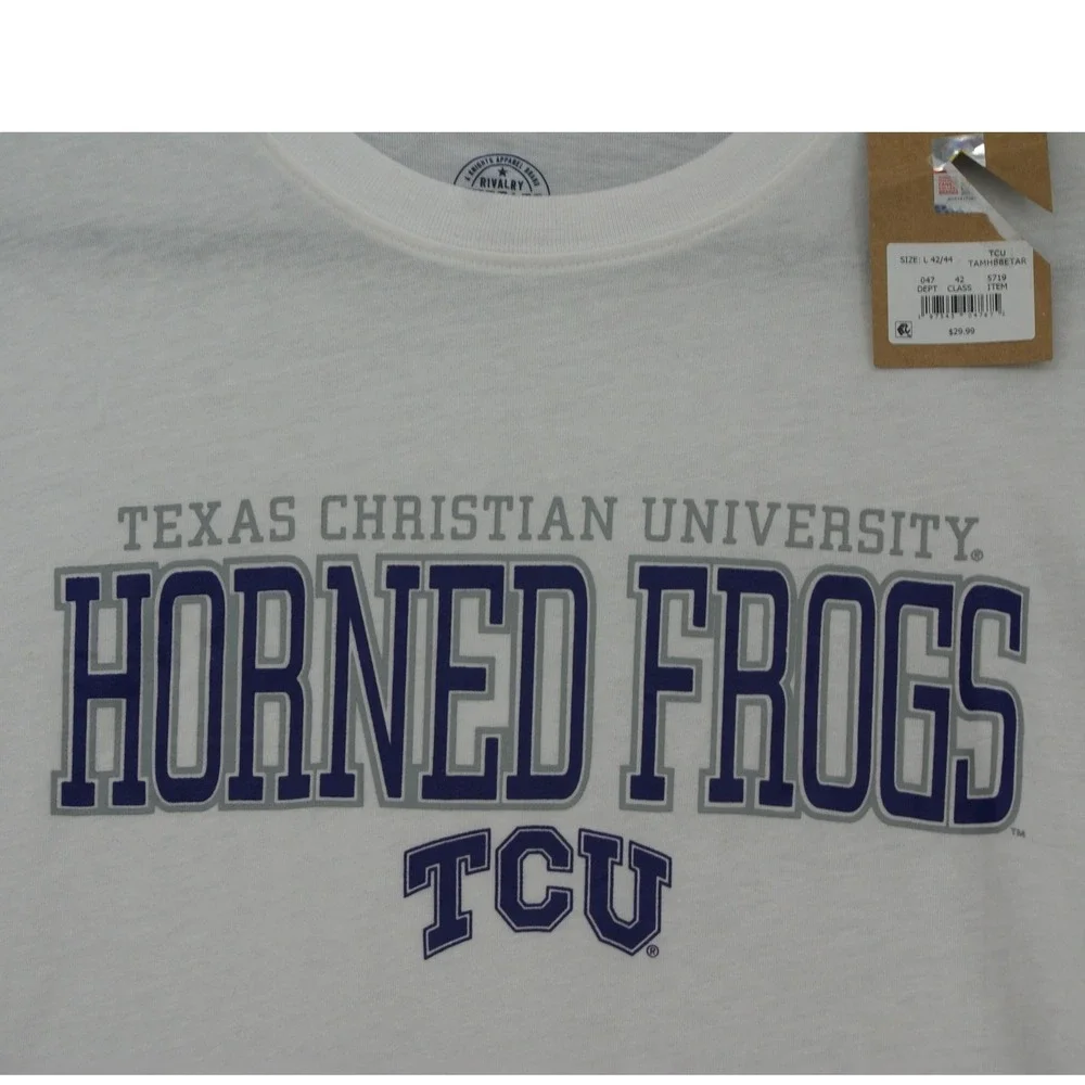 TCU Horned Frogs Shirt Mens L White Rivalry Threads 91 Long Sleeve NWT NCAA